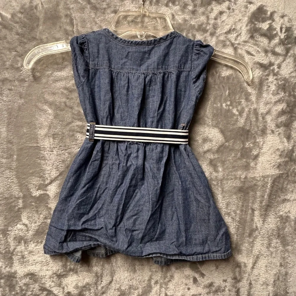OshKosh B'Gosh Denim Dress 18M Blue Striped Belt Sleeveless Ruffle Girls
